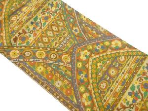 横段・変わり縞に抽象草花模様織出し名古屋帯